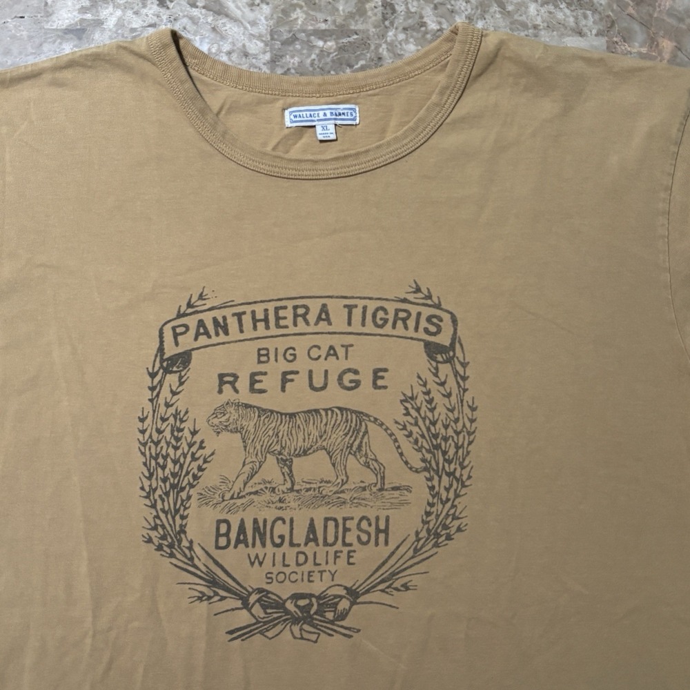 Wallace & Barnes Shirt Mens XL Beige Tan Tiger Refuge Short Sleeve Tee Graphic